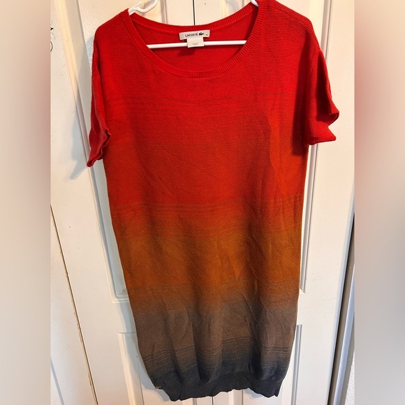 Lacoste Knit Sweater Dress Size 40/M Color Block Red Orange Short Sleeve - Picture 2 of 8